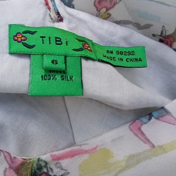 TIBI Sundress Silk Watercolor People Print Dress Lined Strappy CUTE SZ 6 Small - Picture 5 of 9